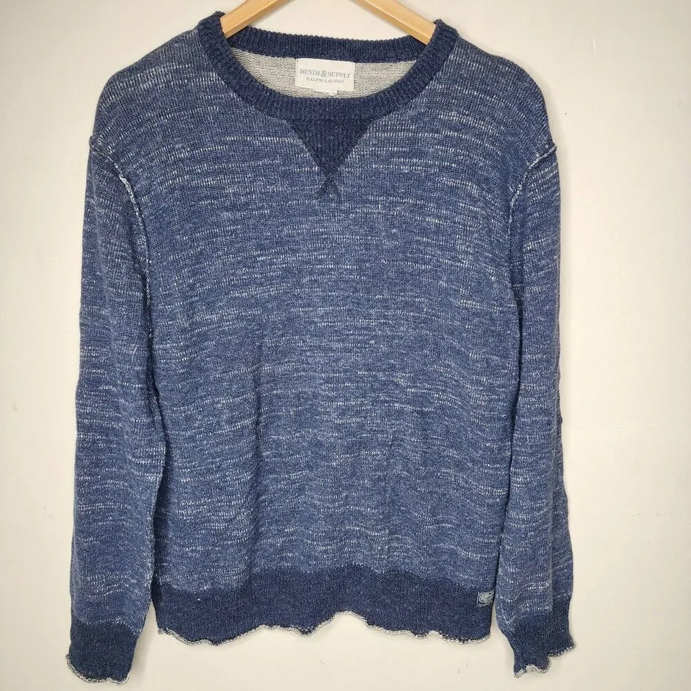 Denim Supply Ralph Lauren Sweater Marled Knit Roll Hem Mens Medium Navy Blue